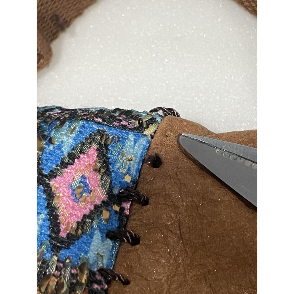 The Sak Leather Embellished‎ Crossbody Hobo Bag Boho Patchwork Blue Brown Y2K - Picture 7 of 10